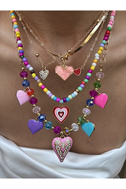 DeNors Heart Beaded Necklace Combination – Colorful Love Set