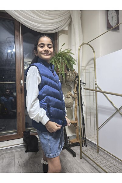 Şimo Butik Girls-Boys Inflatable Vest with Lining, Zippered Pockets, Water-Repellent, Windbreaker, Heat Insulated, Navy Blue