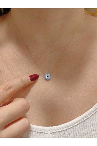 nasipkuyumcu 14 AYAR TURKUAZ NAZAR BONCUK ALTIN KOLYE KLY00088