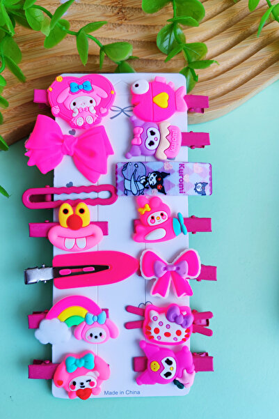 Nisankids Комплект от 14 броя розови фиби за коса с разнообразни мотиви за момичета