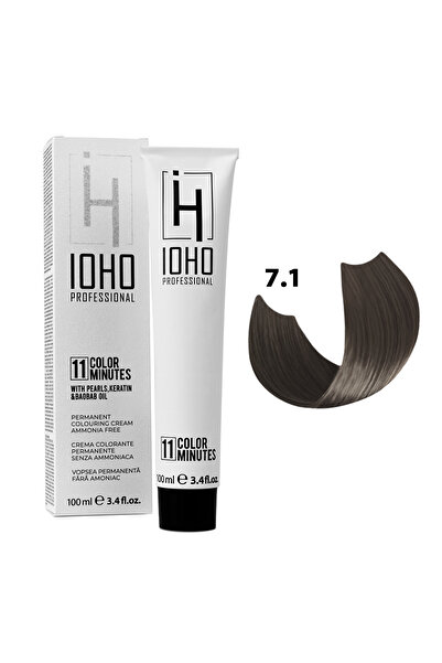 Ioho Professional Hair Dye 7.1 Permanent Ammonia Free - Color 11 Minutes Ash Blonde -