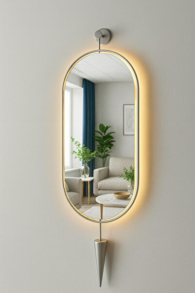 Wallover Design XL Boy Serenity Exclusive Mat Gümüş Konikli LEDLİ Ayna İskand...