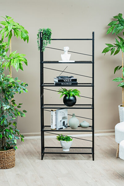 EVLE 6 Raflı Metal Kitaplık, Modern Dekoratif Raf Ünitesi, Salon ve Ofis için Dosya Dolabı Standı