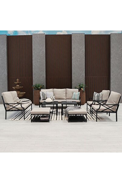Danube Home Torino 9-Seater Outdoor Sofa Set - Modern Grey Design, Durable Steel Frame, Comfortable Cushions