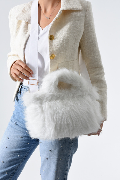 change time the tote bag Long Fur Plush Plain Tote Shoulder Handle Crossbody Bag Width:35 cm Length:20 cm Bottom:11 cm