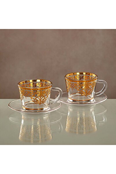 Radin Almarjan Cup & Saucer Set Clear & Gold 6 pieces