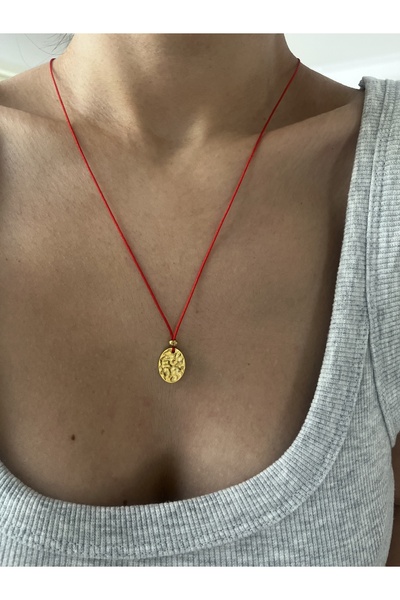 Hoop jewelery çelik plaka kırmızı ip kolye