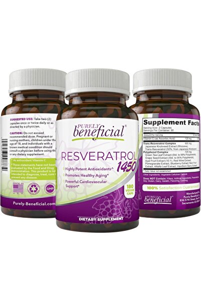 Purely beneficial RESVERATROL1450-90day Supply, 1450mg per Serving of Potent Antioxidants & Trans-Re