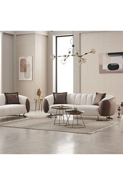 Danube Home Palmera 3 Seater Fabric Sofa - Beige/Brown, Stylish Wood Frame, Comfortable Seating, Turkey