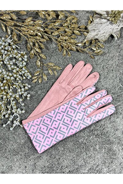 Intisimo Mănuși de damă, catifea, lux, ecran tactil, mărime universală, roz/gri