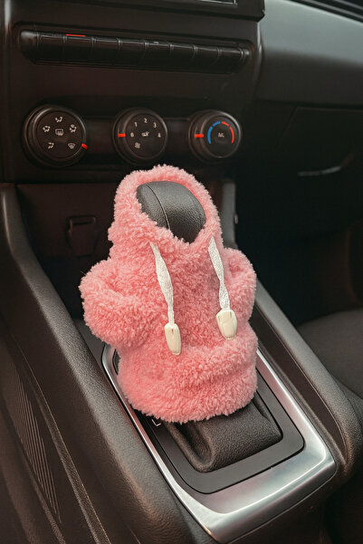 Çiçek Antalya Pink Plush Hoodie Gear Shift Cover – Soft Textured, Stylish and Cute Car Accessory