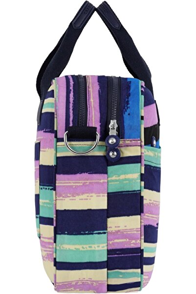 Caprice Collection Laptop Bag, 15.6" Padded Sleeve, Water-Resistant Nylon, Organizer Pockets KP026 (MULTI COLOR STRIPS)