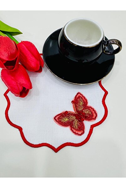 İNCİ ÇEYİZ 2 Pieces of Three-Dimensional Butterfly Detailed Coffee Side Cocktail Napkins & Coasters.