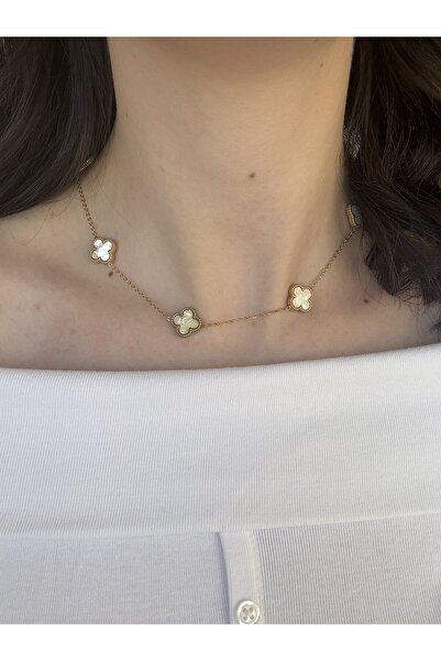 Atelier Emine Beyaz Mineli Yonca Kolye