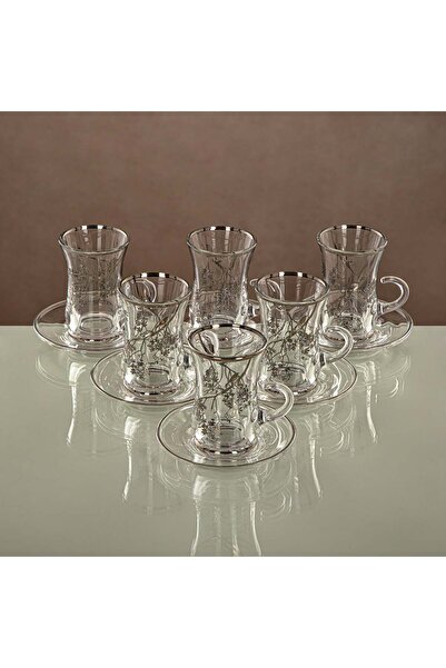 Radin Almarjan Tea Cup & Saucer Set Clear & silver 6 pieces