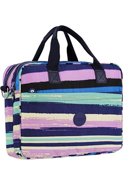 Caprice Collection Laptop Bag, 15.6" Padded Sleeve, Water-Resistant Nylon, Organizer Pockets KP026 (MULTI COLOR STRIPS)