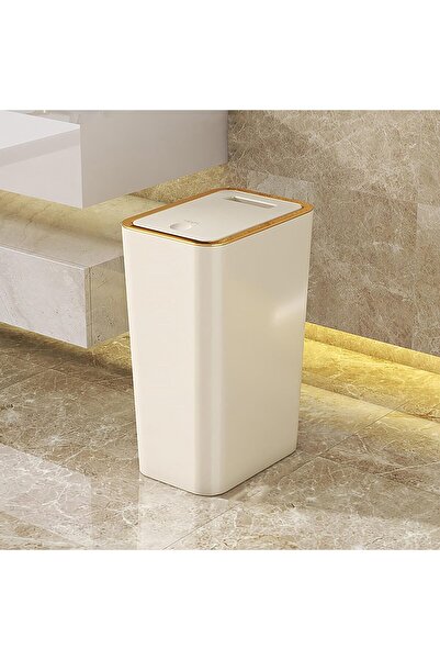 Saharaz 13L Bathroom Trash Can with Press Top Lid for Toilet,Bedroom,Living Room,Plastic Wastebasket