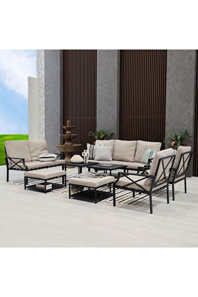 Danube Home Torino 9-Seater Outdoor Sofa Set - Modern Grey Design, Durable Steel Frame, Comfortable Cushions