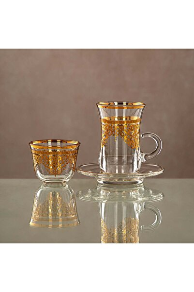 Radin Almarjan Tea Set Clear & Gold 18 pieces (18 PCS SET-YCS-GLD)