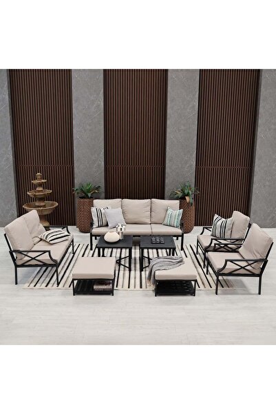 Danube Home Torino 9-Seater Outdoor Sofa Set - Modern Grey Design, Durable Steel Frame, Comfortable Cushions