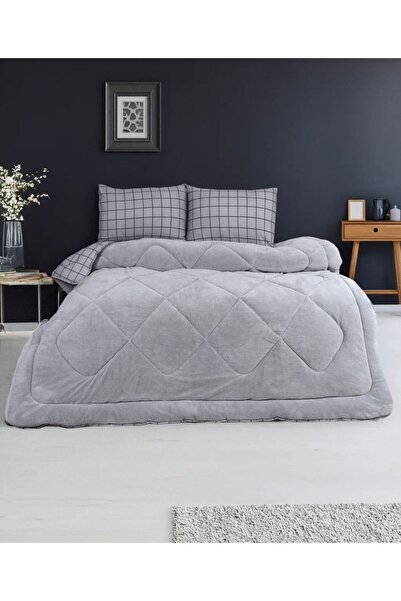 Arma Concept Double Size Checkered Pattern Double-Sided Welsoft Pufidik Silicone Quilt 195X215 + 2 Pillowcases