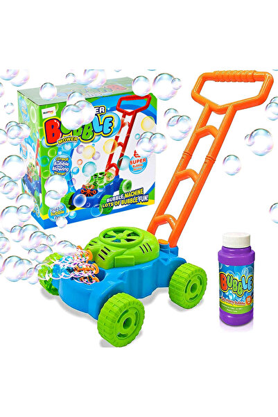 MalPlay Soap bubble generator lawn mower, with batteries, 8 rotating rings and solution included
