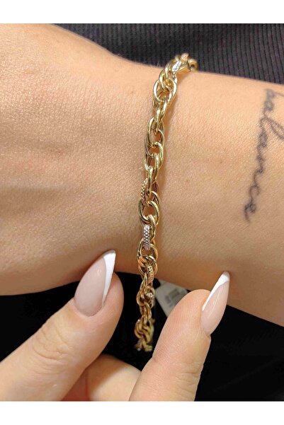 nasipkuyumcu ÜÇ RENKLİ MARTEN HALLOW 14 AYAR ALTIN TARZ BİLEKLİK KNY02558