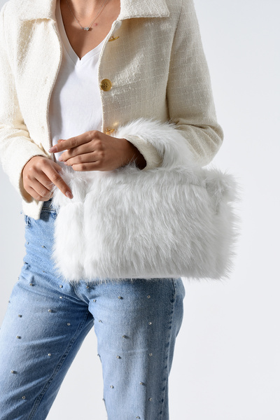 change time the tote bag Long Fur Plush Plain Tote Shoulder Handle Crossbody Bag Width:35 cm Length:20 cm Bottom:11 cm