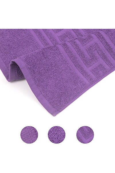 TRUVA Set of 4 Greek Pattern Towels, 70x130cm, 100% Cotton, 500g/m² – Purple