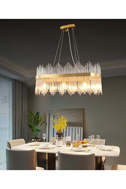 RFAN Candelabru LED, Model 8817/800*300, Textură de cristal, Metal, 120W, Auriu