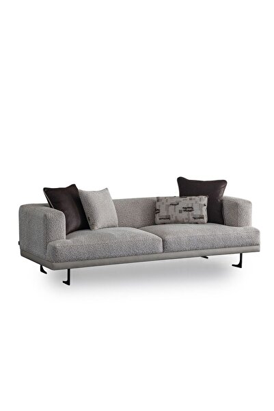 Danube Home Intenso 3 Seater Fabric Sofa - Light Brown, Stylish Metal Frame, Comfortable Seating, Turkey