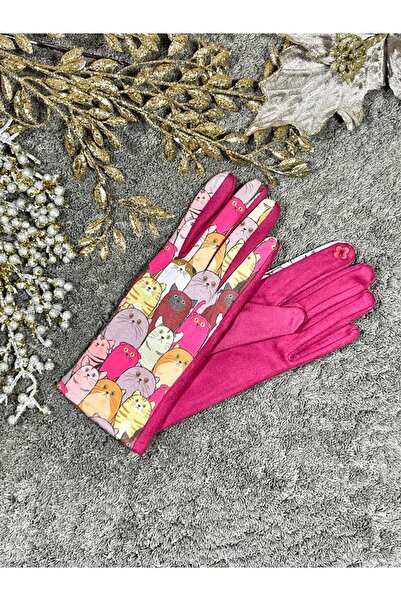 Intisimo Women's Gloves, Velvet, Luxury, Touchscreen, One-Size, Cats, Fuchsia...