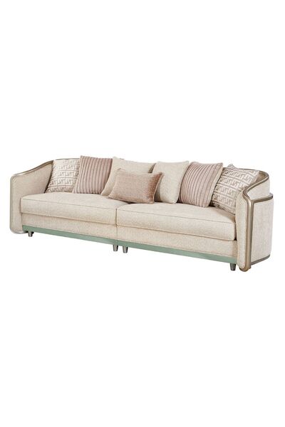 Danube Home Arwanda 4-Seater Fabric Sofa - Beige/Brown, Solid Wood, 2-Year Warranty, 6 Cushions Included