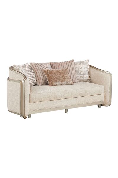 Danube Home Arwanda 2-Seater Fabric Sofa - Beige/Brown, Solid Wood, 2-Year Warranty, 4 Cushions Included