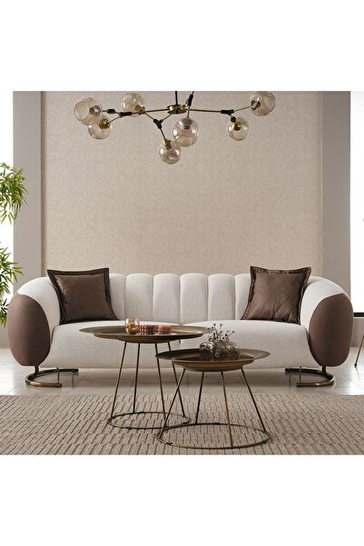 Danube Home Palmera 3 Seater Fabric Sofa - Beige/Brown, Stylish Wood Frame, Comfortable Seating, Turkey