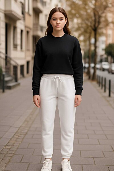 ECK MODA Γυναικείο χειμερινό χοντρό φλις εσωτερικά ψηλόμεσο πόδι ελαστικό Basic Jogger Sweatpants