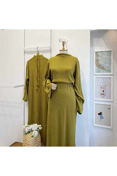 Faya Boutique Yağ Yeşili Basic Triko Elbise