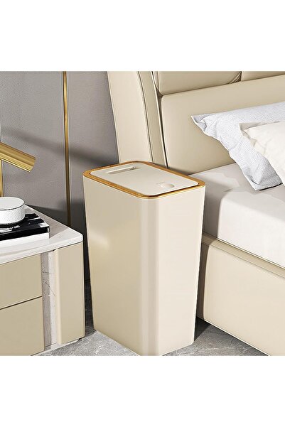 Saharaz 13L Bathroom Trash Can with Press Top Lid for Toilet,Bedroom,Living Room,Plastic Wastebasket