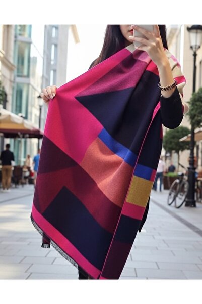 STS Women's Open End Geometric Pattern Cashmere Shawl for Autumn and Winter 190*65cm