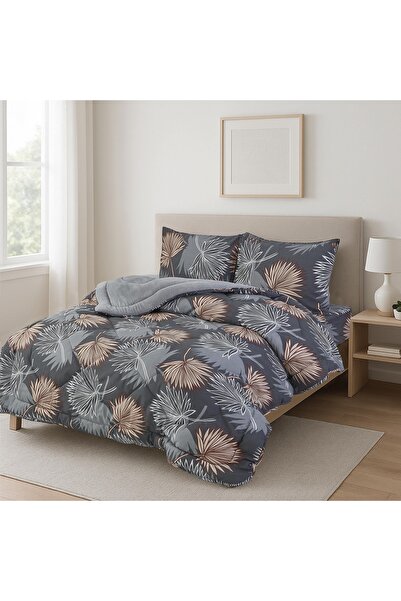 Arma Concept Double Size Floral Pattern Double-Sided Welsoft Pufidik Silicone Quilt 195X215 + 2 Pillowcases