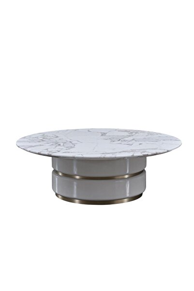 Danube Home Fortville Round Medium High Gloss Coffee Table - Grey & Brushed G...