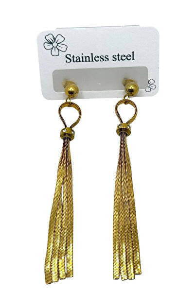 Vitastyle Gold Color Italian Crushed Chain Dangle Steel Earrings 8.5 cm
