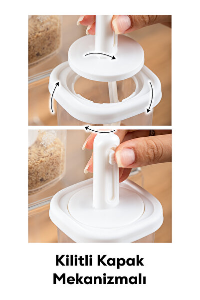 Porsima 4365 7-Piece Seasoning Container Set with Sliding Spoon, Leak-Proof Lid, Label, and Oil Dispenser - Storage Container