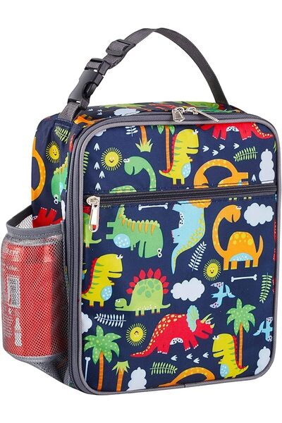 Jiffy حقيبة غداء للأطفال، حقيبة غداء معزولة على شكل ديناصور باللون الأزرق مع ...