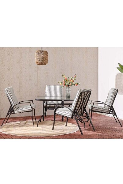 Danube Home طقم طعام خارجي من فالنس 4+1 - إطار فولاذي مع كراسي من البوليستر، ...