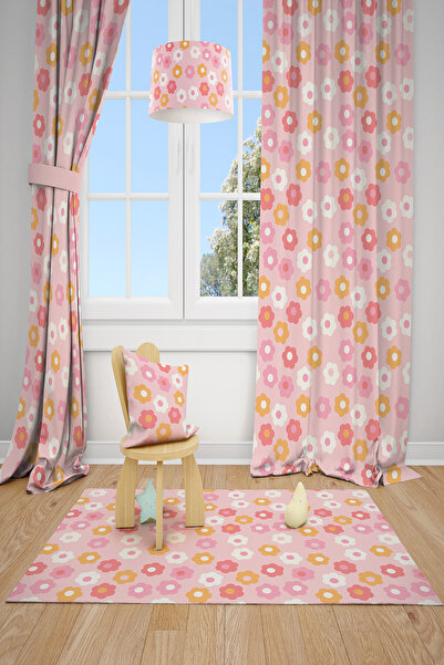 BelezaHome Pink Flowers Themed 2 Panel Children's Room Background Curtain