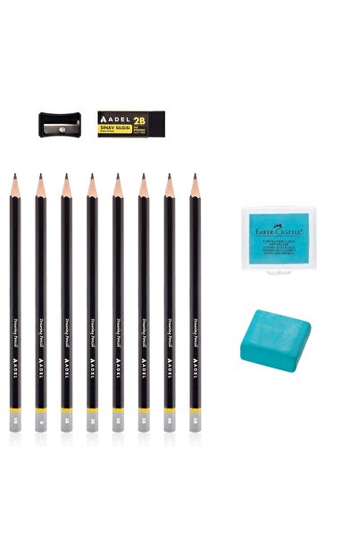 KarmaOfis قلم رسم (HB، B، 2B، 3B، 4B، 5B، 6B، 8B) ومحاية عجينة باللون الفيروزي