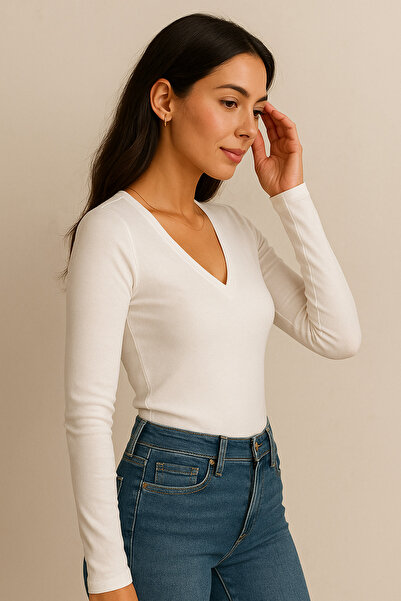 FV Parmak Geçmeli V Yaka Kadın Body