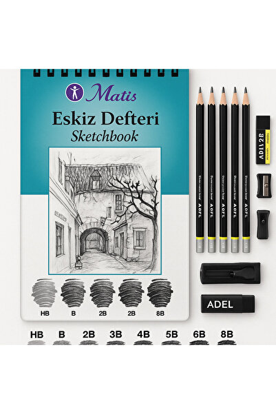 KarmaOfis Eskiz Kalem (HB, B, 2B, 3B, 4B, 5B, 6B, 8B) ve Defter Seti (A5 90 gr)