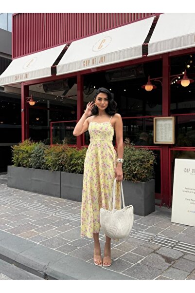 Dmd Çiçek desenli midi boy askili elbise